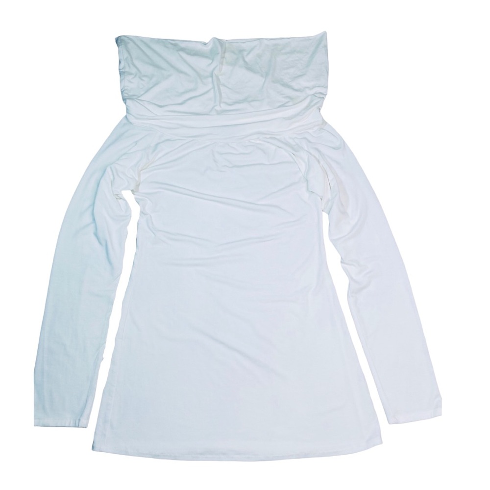 Julian Chang - Off-The-Shoulder Long Sleeve Tunic Top Size L in Winter White - Picture 13 of 15